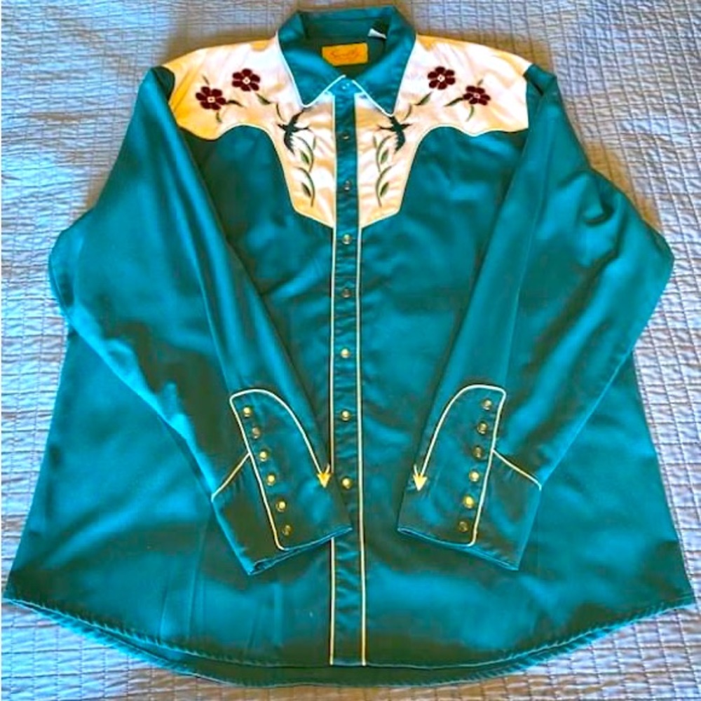 Men’s Scully Embroidered Western Shirt with Pearl Snap Buttons - XXL